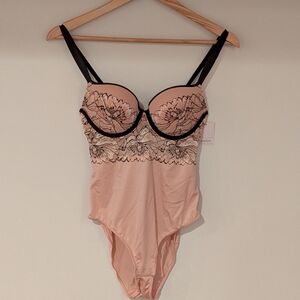 Xhilaration Blush Pink Bustier Bodysuit with Black Lace